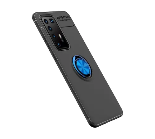 Huawei P40 Pro Kılıf Range Yüzüklü Silikon - Siyah-Mavi
