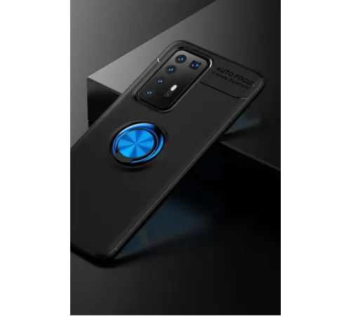 Huawei P40 Pro Kılıf Range Yüzüklü Silikon - Siyah-Mavi