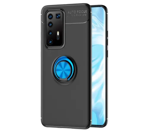 Huawei P40 Pro Kılıf Range Yüzüklü Silikon - Siyah-Mavi