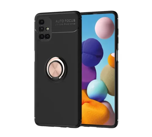 Samsung Galaxy M51 Kılıf Range Yüzüklü Silikon - Siyah-Gold