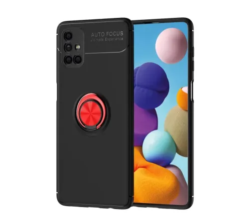 Samsung Galaxy M51 Kılıf Range Yüzüklü Silikon - Siyah-Kırmızı