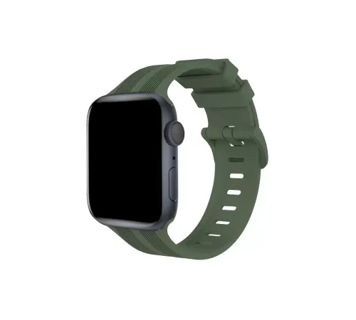 Apple Watch 38mm KR408 Çizgili Silikon Kordon - Koyu Yeşil