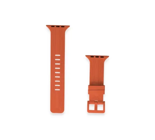 Apple Watch 38mm KR408 Çizgili Silikon Kordon - Turuncu