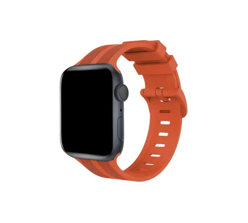 Apple Watch 42mm KR408 Çizgili Silikon Kordon - Turuncu