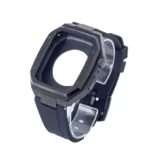 Apple Watch 44mm KR402 Metal Kasa Silikon Kordon - Siyah