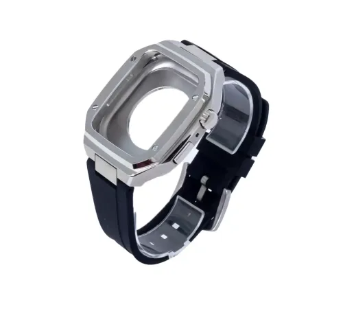 Apple Watch 44mm KR402 Metal Kasa Silikon Kordon - Gümüş