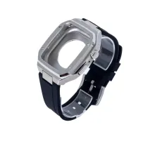 Apple Watch 44mm KR402 Metal Kasa Silikon Kordon - Gümüş