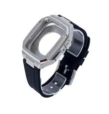 Apple Watch 44mm KR402 Metal Kasa Silikon Kordon - Gümüş
