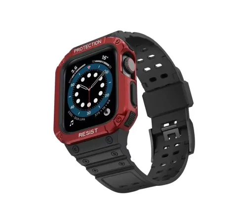 Apple Watch 42mm KR401 Silikon Kordon - Siyah-Kırmızı