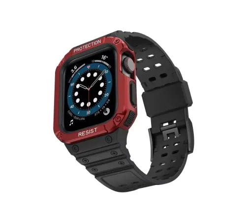 Apple Watch 42mm KR401 Silikon Kordon - Siyah-Kırmızı