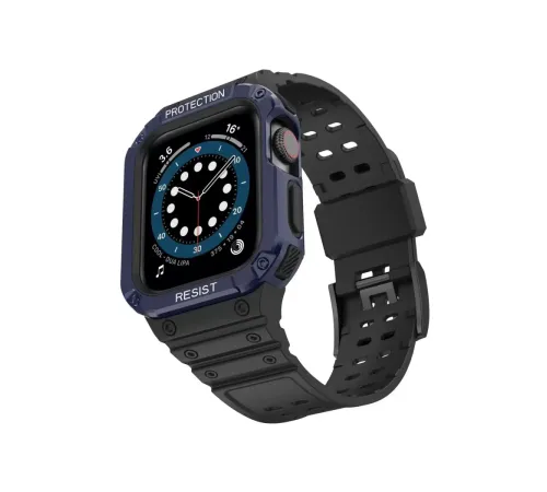 Apple Watch 42mm KR401 Silikon Kordon - Siyah-Mavi