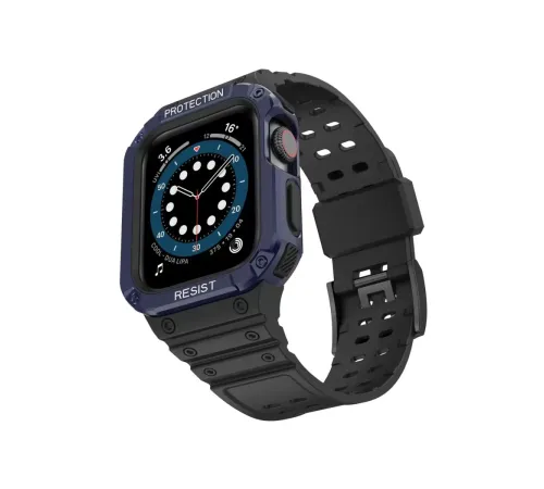Apple Watch 42mm KR401 Silikon Kordon - Siyah-Mavi