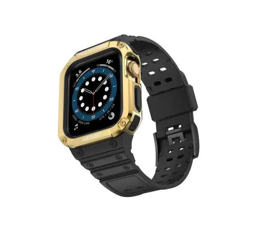 Apple Watch 42mm KR401 Silikon Kordon - Siyah-Gold