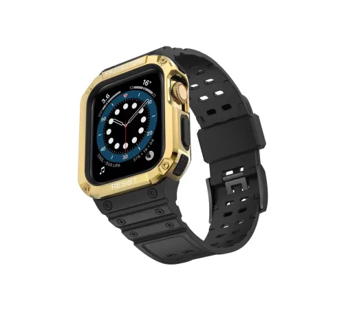 Apple Watch 42mm KR401 Silikon Kordon - Siyah-Gold