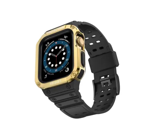 Apple Watch 42mm KR401 Silikon Kordon - Siyah-Gold