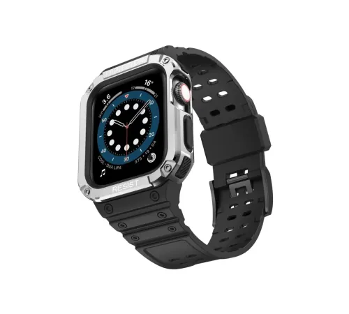 Apple Watch 42mm KR401 Silikon Kordon - Siyah-Gümüş