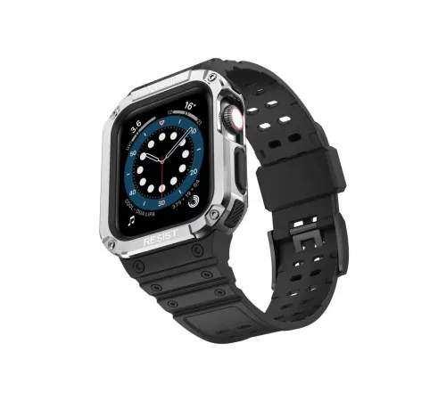 Apple Watch 42mm KR401 Silikon Kordon - Siyah-Gümüş
