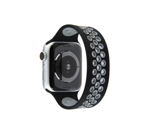 Apple Watch 42mm Ayarlı Delikli Silikon Kordon - Siyah-Gri