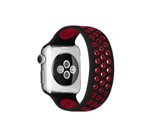 Apple Watch 42mm Ayarlı Delikli Silikon Kordon - Siyah-Kırmızı