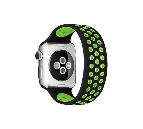 Apple Watch 42mm Ayarlı Delikli Silikon Kordon - Siyah-Yeşil