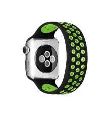 Apple Watch 42mm Ayarlı Delikli Silikon Kordon - Siyah-Yeşil