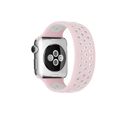Apple Watch 42mm Ayarlı Delikli Silikon Kordon - Pembe-Beyaz