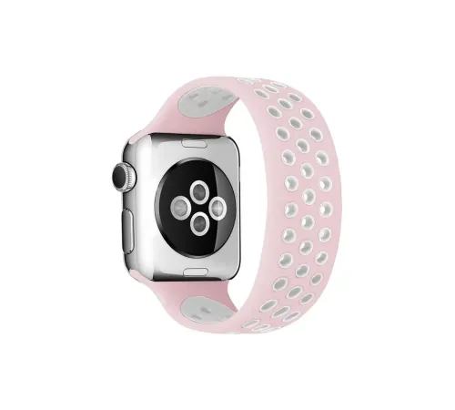 Apple Watch 42mm Ayarlı Delikli Silikon Kordon - Pembe-Beyaz