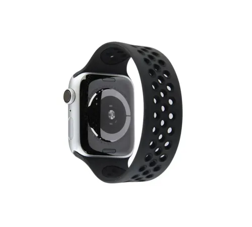 Apple Watch 42mm Ayarlı Delikli Silikon Kordon - Siyah-Siyah