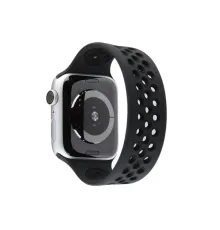 Apple Watch 42mm Ayarlı Delikli Silikon Kordon - Siyah-Siyah