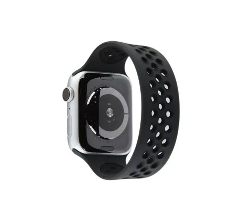Apple Watch 42mm Ayarlı Delikli Silikon Kordon - Siyah-Siyah