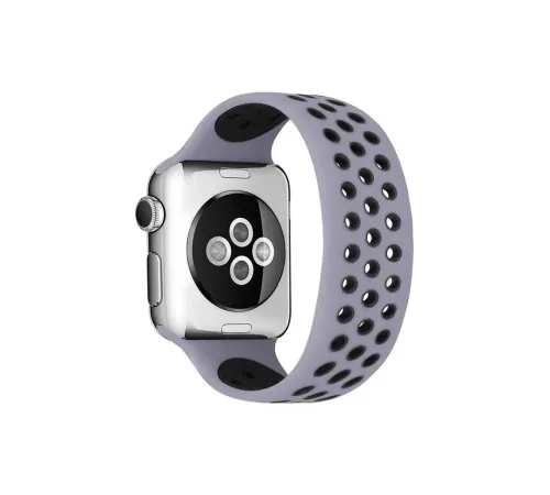Apple Watch 42mm Ayarlı Delikli Silikon Kordon - Gri-Siyah
