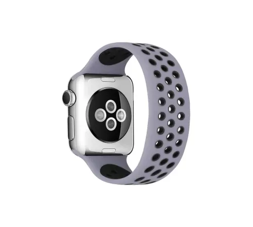 Apple Watch 42mm Ayarlı Delikli Silikon Kordon - Gri-Siyah