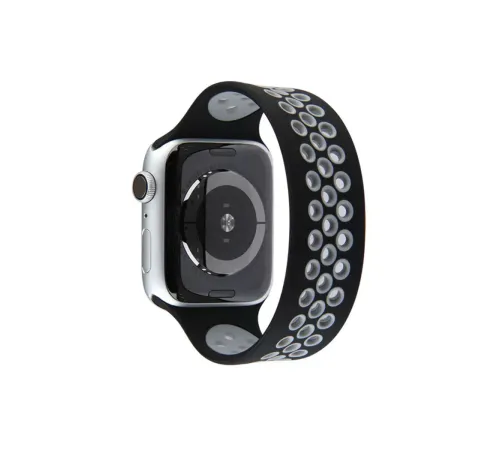Apple Watch 38mm Ayarlı Delikli Silikon Kordon - Siyah-Gri