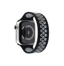 Apple Watch 38mm Ayarlı Delikli Silikon Kordon - Siyah-Gri