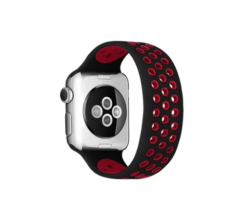 Apple Watch 38mm Ayarlı Delikli Silikon Kordon - Siyah-Kırmızı
