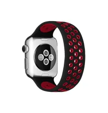 Apple Watch 38mm Ayarlı Delikli Silikon Kordon - Siyah-Kırmızı
