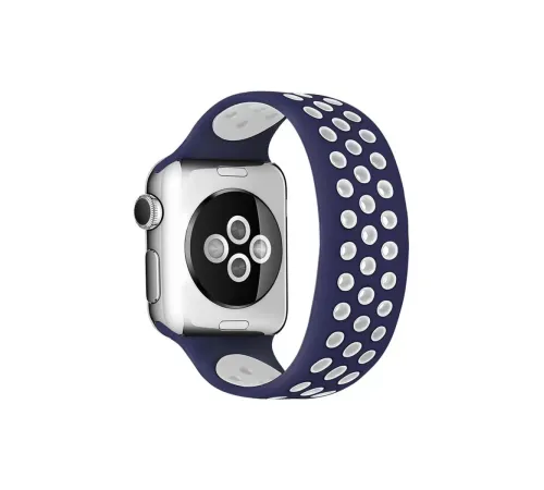 Apple Watch 38mm Ayarlı Delikli Silikon Kordon - Lacivert-Beyaz
