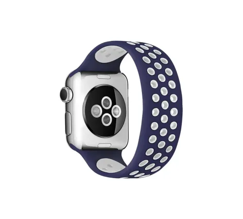 Apple Watch 38mm Ayarlı Delikli Silikon Kordon - Lacivert-Beyaz