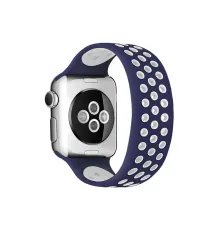 Apple Watch 38mm Ayarlı Delikli Silikon Kordon - Lacivert-Beyaz
