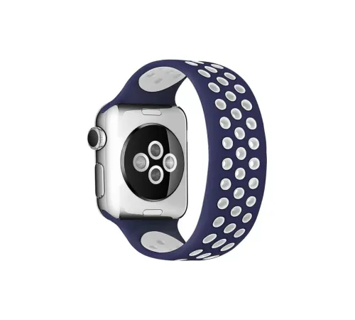 Apple Watch 38mm Ayarlı Delikli Silikon Kordon - Lacivert-Beyaz