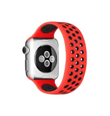 Apple Watch 38mm Ayarlı Delikli Silikon Kordon - Kırmızı-Siyah