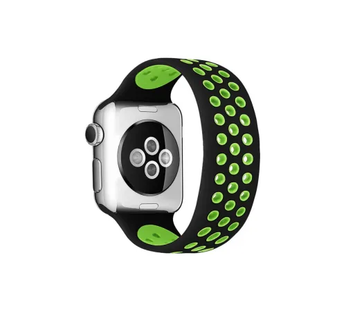 Apple Watch 38mm Ayarlı Delikli Silikon Kordon - Siyah-Yeşil
