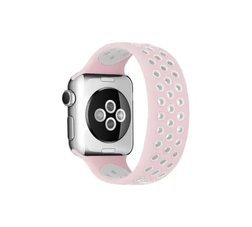 Apple Watch 38mm Ayarlı Delikli Silikon Kordon - Pembe-Beyaz