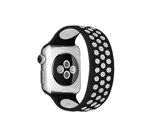 Apple Watch 38mm Ayarlı Delikli Silikon Kordon - Siyah-Beyaz