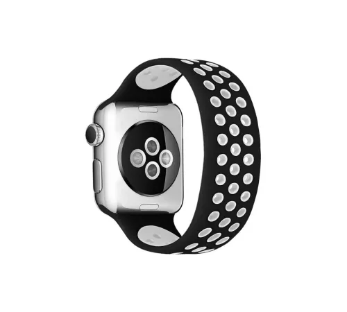 Apple Watch 38mm Ayarlı Delikli Silikon Kordon - Siyah-Beyaz