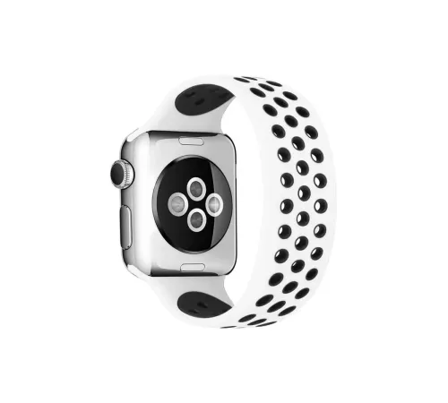 Apple Watch 38mm Ayarlı Delikli Silikon Kordon - Beyaz-Siyah