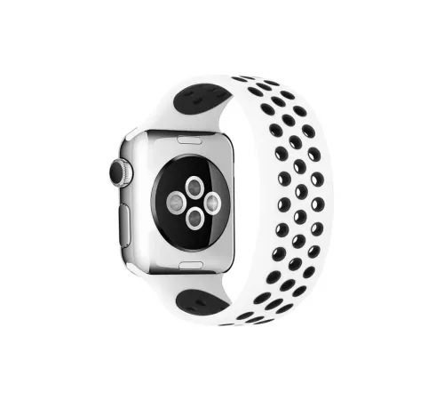 Apple Watch 38mm Ayarlı Delikli Silikon Kordon - Beyaz-Siyah