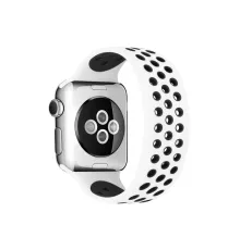 Apple Watch 38mm Ayarlı Delikli Silikon Kordon - Beyaz-Siyah