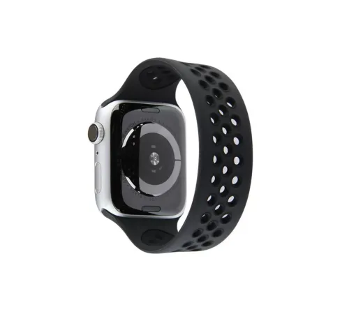 Apple Watch 38mm Ayarlı Delikli Silikon Kordon - Siyah-Siyah