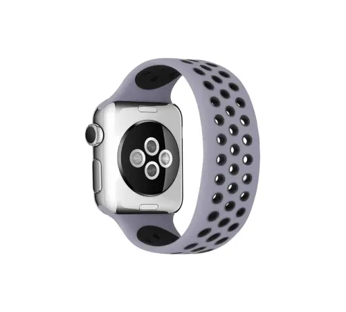 Apple Watch 38mm Ayarlı Delikli Silikon Kordon - Gri-Siyah